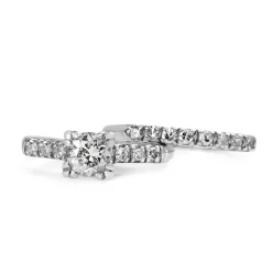 Platinum Vintage Diamond Solitaire Ring With Matching Wedding Band - Ring Set