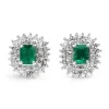 Platinum Vintage Emerald and Diamond Double Halo Stud Earrings