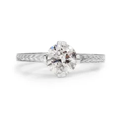 Platinum Vintage Etched Solitaire Ring