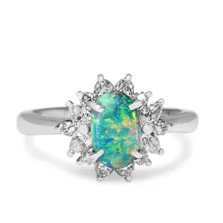 Platinum Vintage Opal and Diamond Cluster Ring