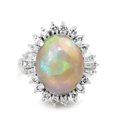 Platinum Vintage Opal and Diamond Ring