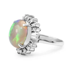 Platinum Vintage Opal and Diamond Ring