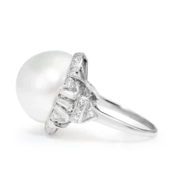 Platinum Vintage South Sea 14mm Pearl and Diamond Ring