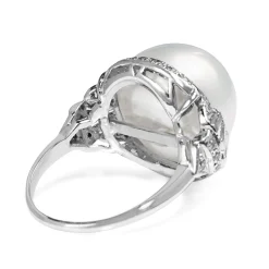 Platinum Vintage South Sea 14mm Pearl and Diamond Ring