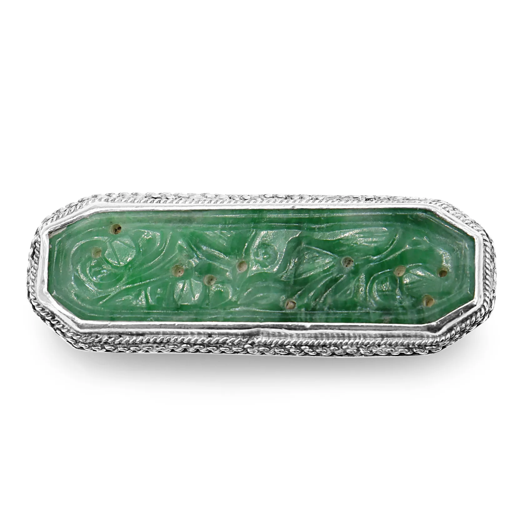 Silver and Jade Vintage Brooch