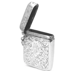 Silver Antique Engraved Vesta Case Circa 1920's