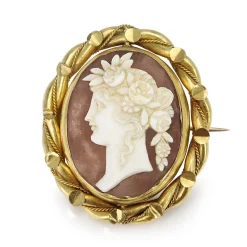 Victorian Antique Gilt Cameo Brooch