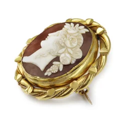 Victorian Antique Gilt Cameo Brooch